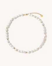 Golden Bead Accent Pearl Necklace, 7-9mm, 3A