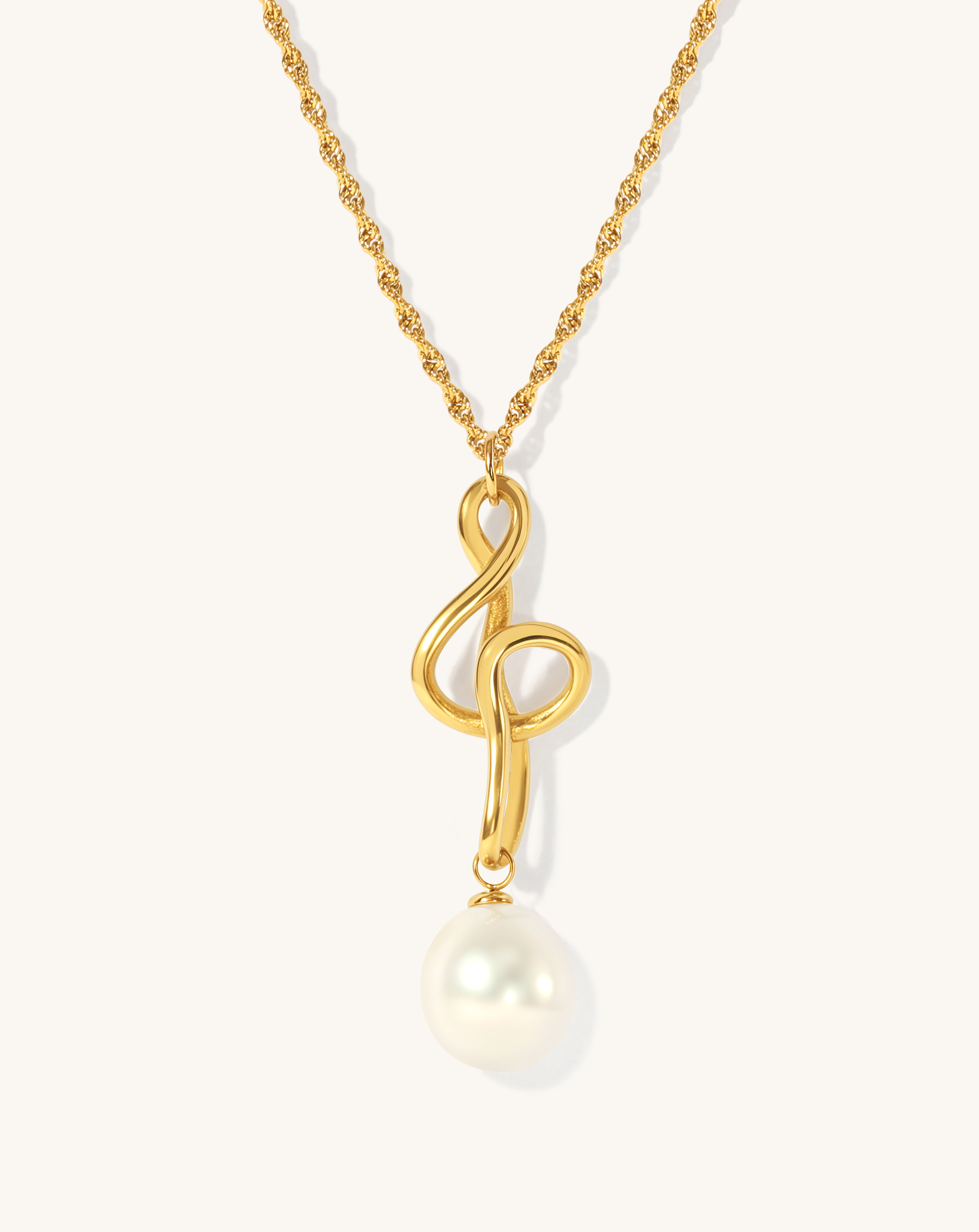 Golden Treble Clef Pearl Necklace, 10-11mm, 4A