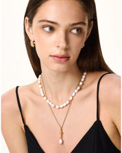 Golden Bead Accent Pearl Necklace, 7-9mm, 3A