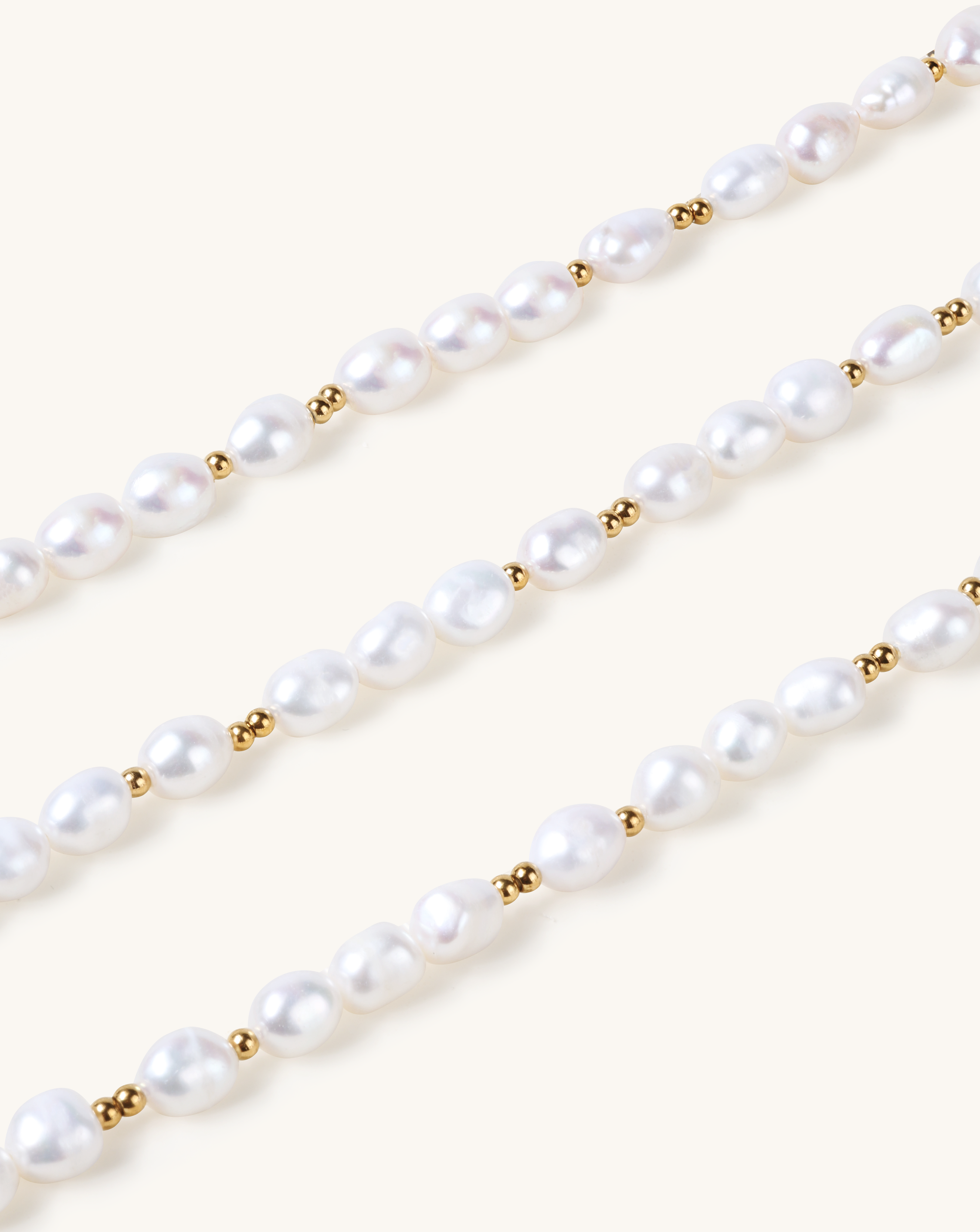 Golden Bead Accent Pearl Necklace, 7-9mm, 3A