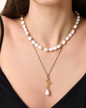 Golden Bead Accent Pearl Necklace, 7-9mm, 3A