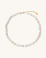 Golden Bead Accent Pearl Necklace, 7 - 9mm, 3A - PERLVOYA