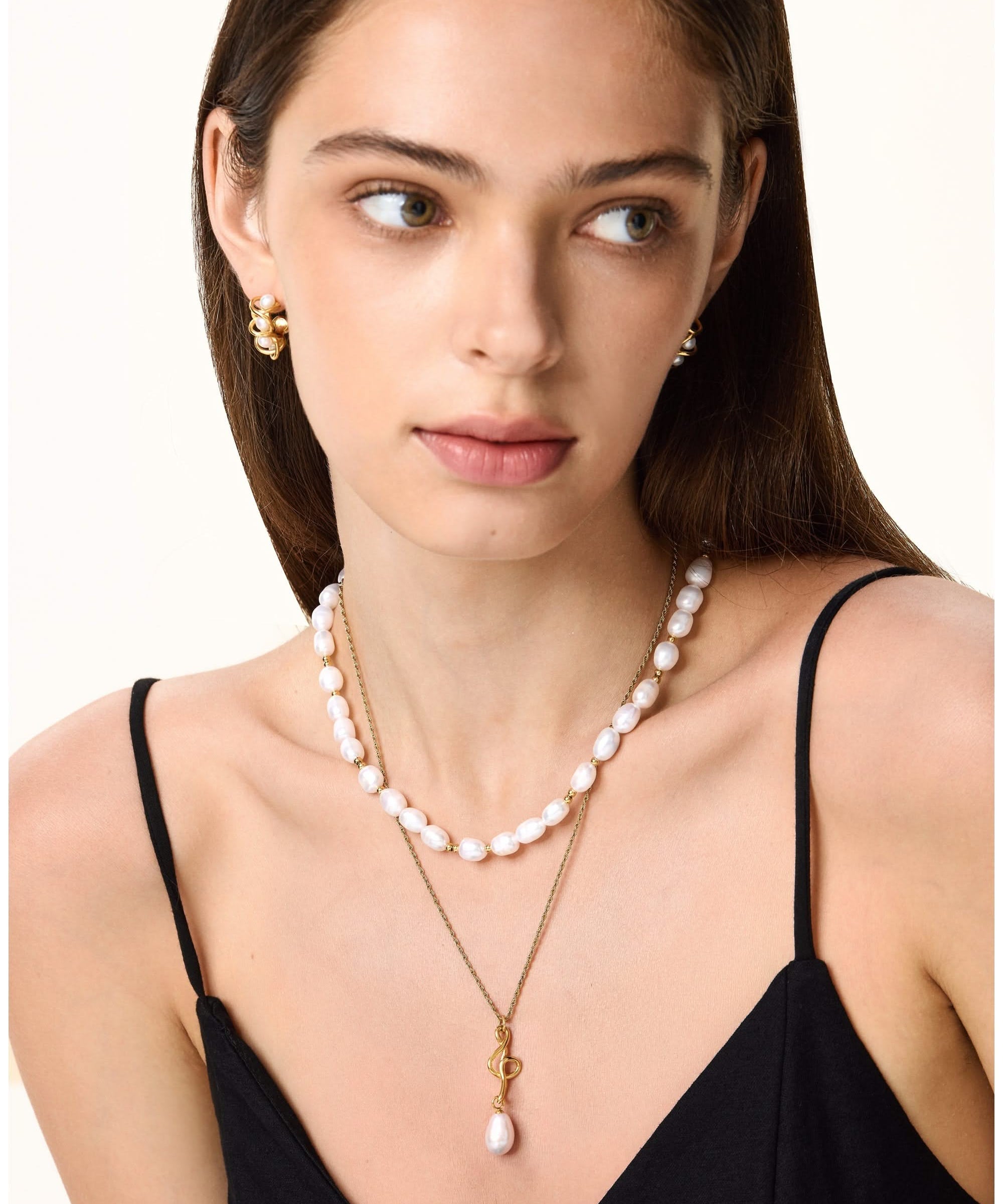 Golden Bead Accent Pearl Necklace, 7 - 9mm, 3A - PERLVOYA