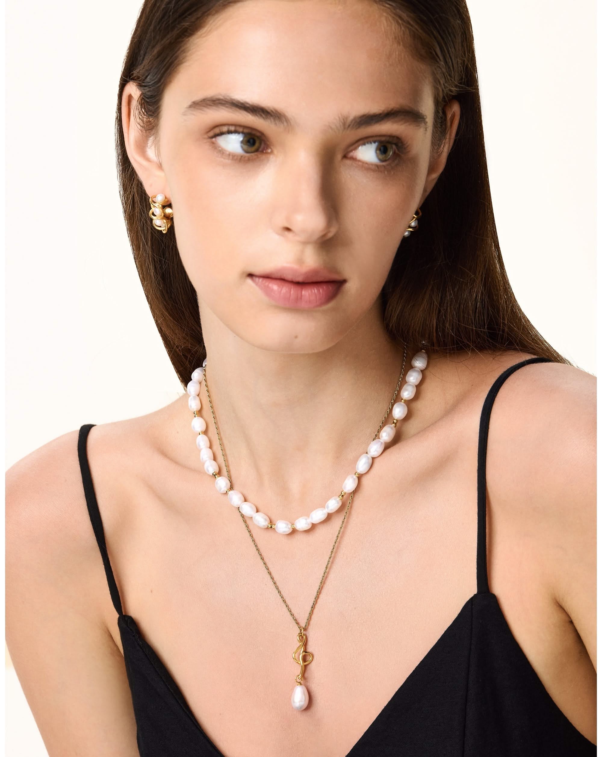 Golden Bead Accent Pearl Necklace, 7 - 9mm, 3A - PERLVOYA