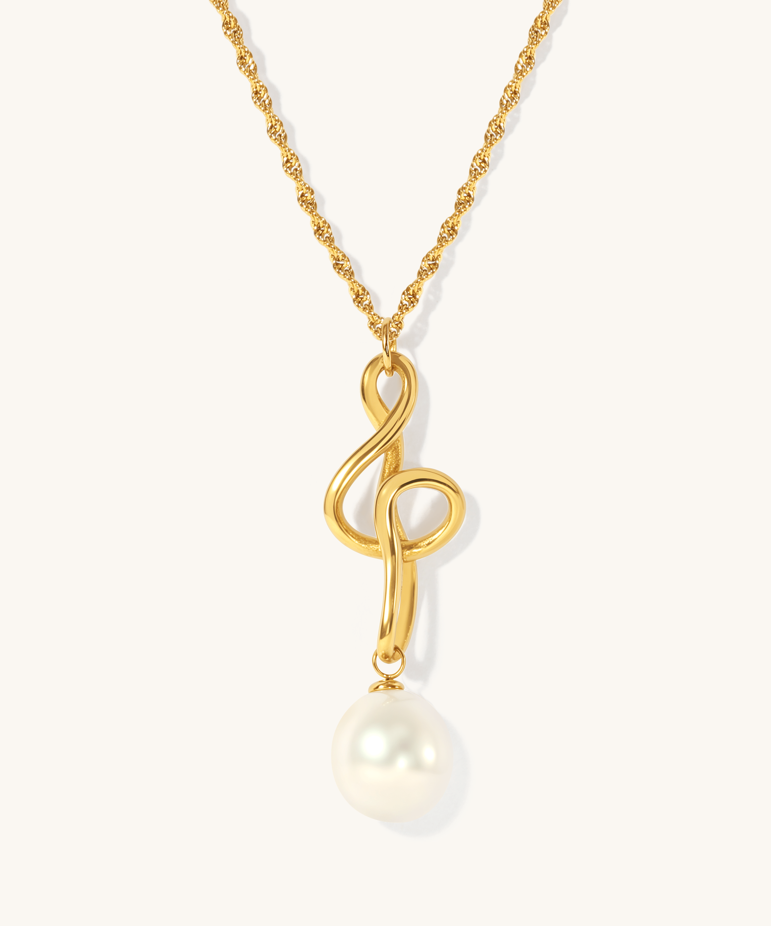 Golden Treble Clef Pearl Necklace, 10 - 11mm, 4A - PERLVOYA