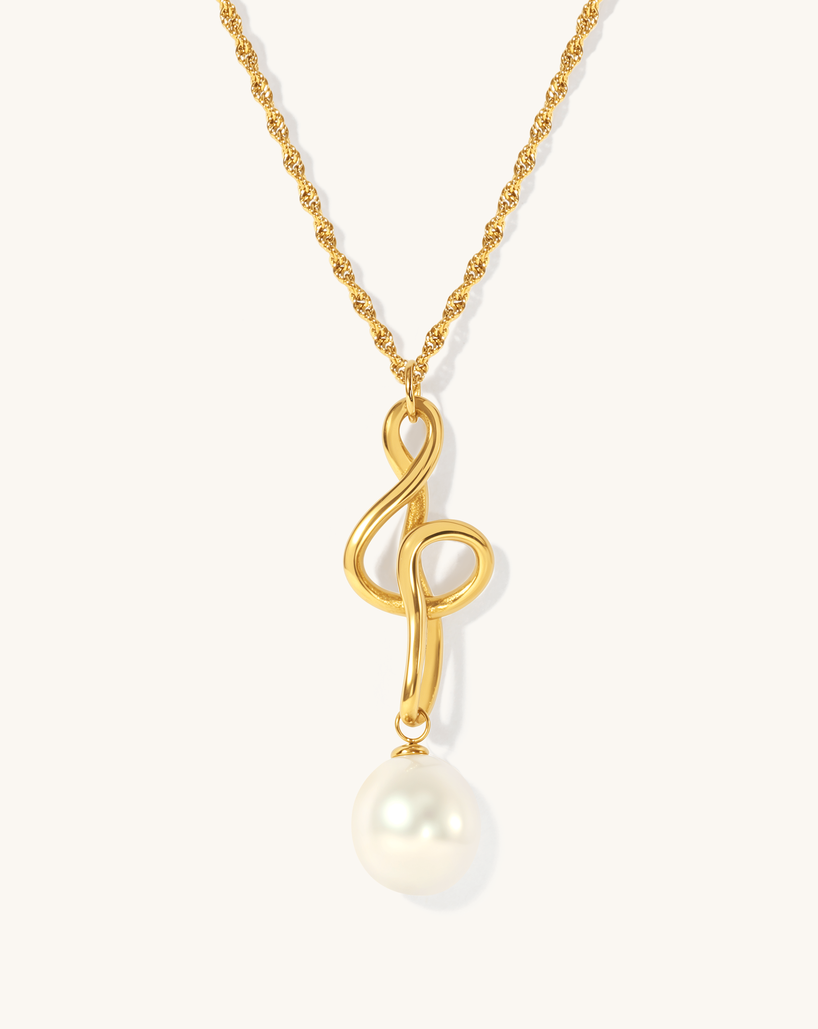 Golden Treble Clef Pearl Necklace, 10 - 11mm, 4A - PERLVOYA